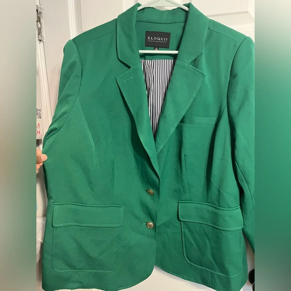 🆕 Eloquii Emerald Blazer with Gold Buttons Sz 16 - Picture 5 of 9
